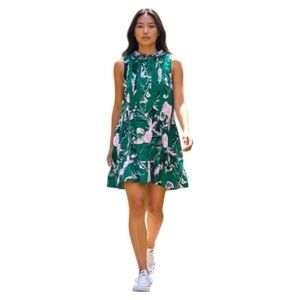 Aritzia Sunday Best Green Crepe Floral Dress Sz S Feminine Pleated Ruffle Hem
